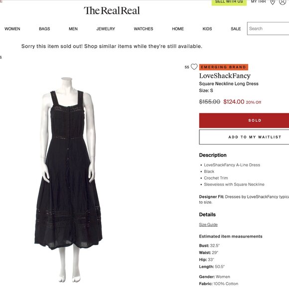 LSF LOVE SHACK FANCY Square Neckline Long Black Cotton Crochet Dress Size Small - Picture 12 of 13
